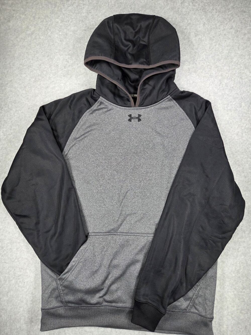 Under Armour Fleece Colorblock Pullover Hoodie Gray Black Men's Medium M cozy